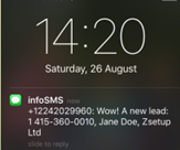 An SMS alert for a new Zoho CRM Lead