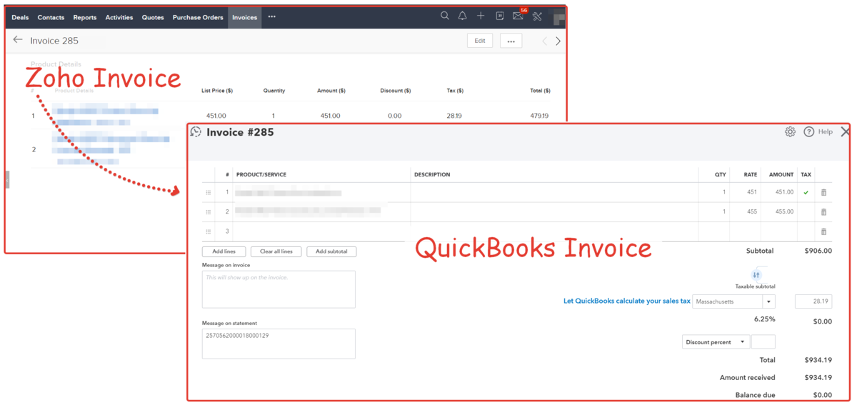 QuickBooks integration add-ons in Zoho CRM