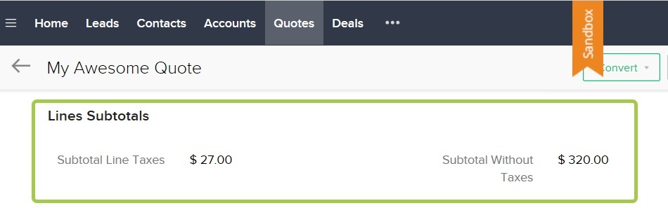 The two new subtotal fields on the Quote