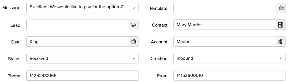 Two-way SMS conversation in Zoho CRM